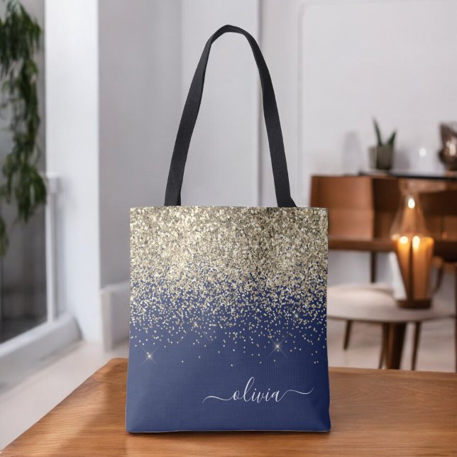 Tote Bag Gold Navy Blue Girl Parties scintillant étincelant (Créateur téléchargé)