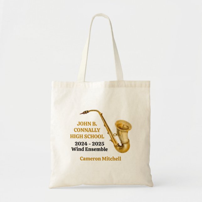 Tote Bag Gold Saxophone Player Personalized Band (Devant)