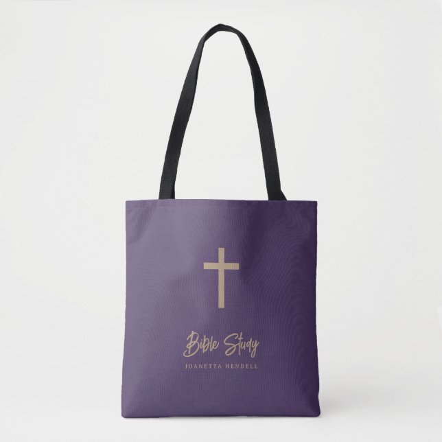 Tote Bag Gold Script Purple Personalized Bible Study (Devant)