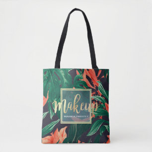 Tote Bag Gold Script & Tropical Floral Maquillage Salon de 