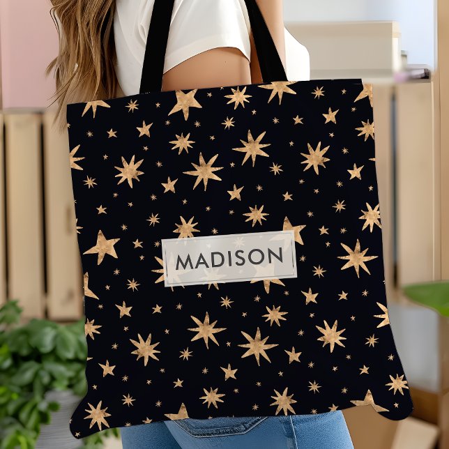 Tote Bag Gold Stars Black Sky tendance Starry (Créateur téléchargé)