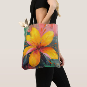 Tote Bag Golden Bloom – Expression Florale Abstraite Vibran