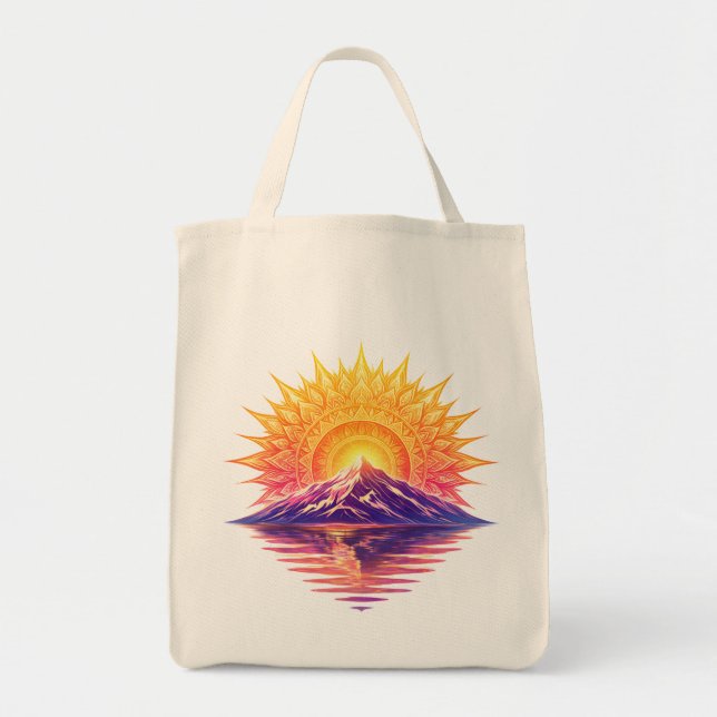 Tote Bag Golden Boho Mandala Sun Mountain Sunset Reflection (Devant)