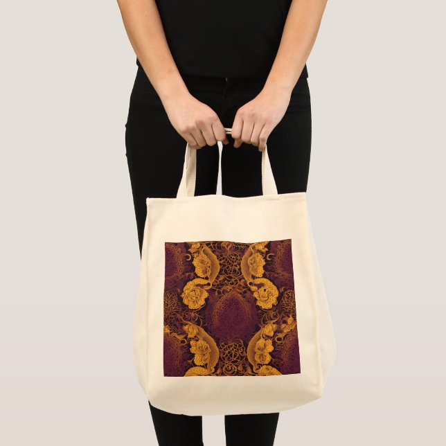 Tote Bag Golden Brown Lace AI art (Devant (produit))