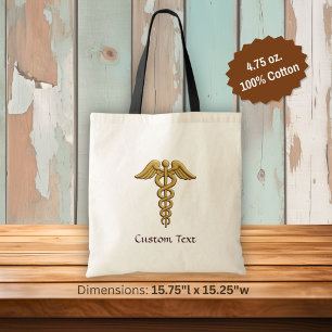 Tote Bag Golden Double Snake Caduceus