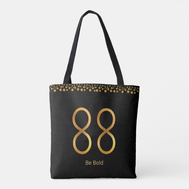 Tote Bag Golden Number 88 & Golden Confetti sur Noir (Dos)