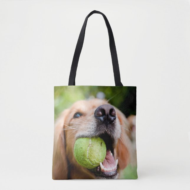 Tote Bag Golden Retriever Avec Le Bal De Tennis (Devant)