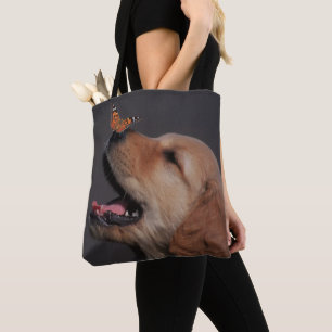 Tote Bag Golden retriever avec le papillon sur son nez