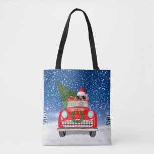 Tote Bag Golden Retriever Chien Conduite Voiture En Noël De