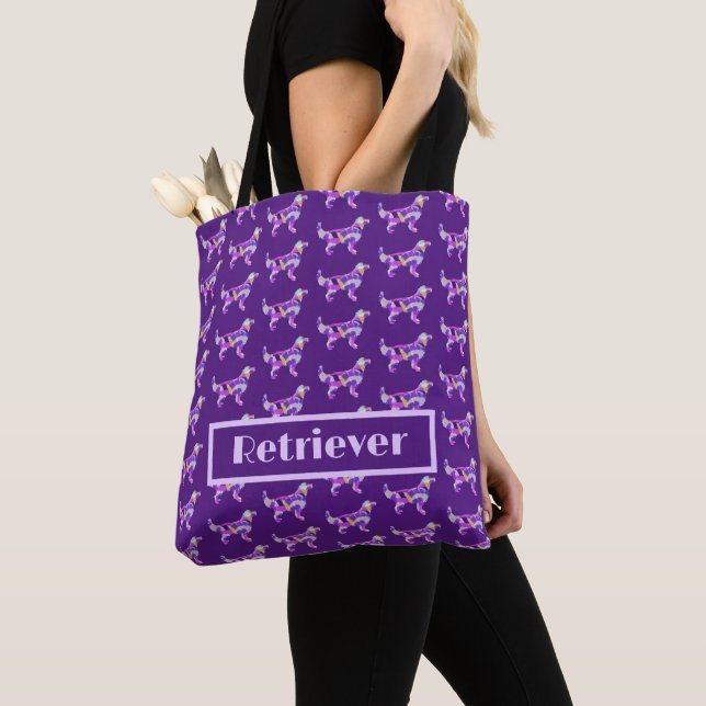 Tote Bag Golden Retriever Chien Purple Silhouette Personnel (De près)