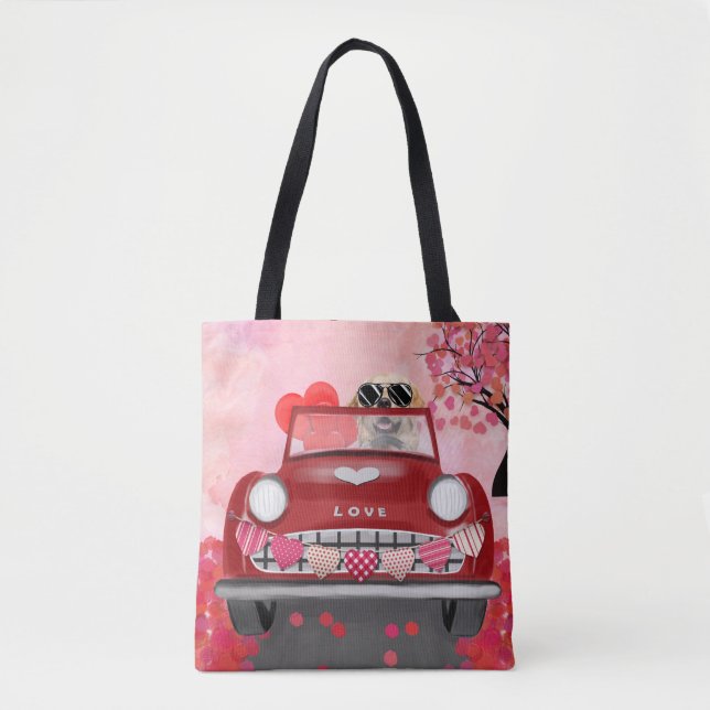 Tote Bag Golden Retriever Chien voiture avec les coeurs Val (Devant)
