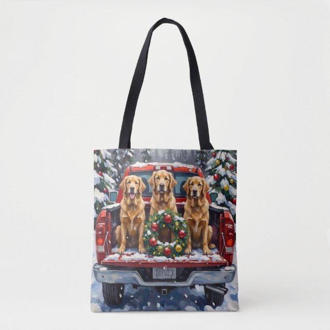 Tote Bag Golden Retriever Christmas Red Truck Holiday (Devant)