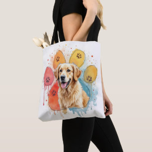 Tote Bag Golden Retriever en Empreinte de patte aquarelle