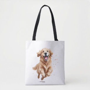 Tote Bag Golden Retriever Joyeux Jouer Fun Jumping En Air