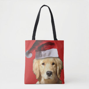 Tote Bag Golden Retriever portant un Casquette du Père Noël