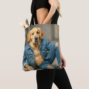 Tote Bag Golden Retriever Poster En Jeans Bleus