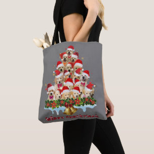 Tote Bag Golden Retriever Santa Hat Xmas Dogs Merry Christm