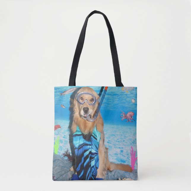 Tote Bag Golden retriever Snorkeler (Devant)