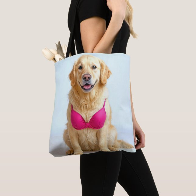 Tote Bag Golden Retriever Wearing a Pink Bra (De près)