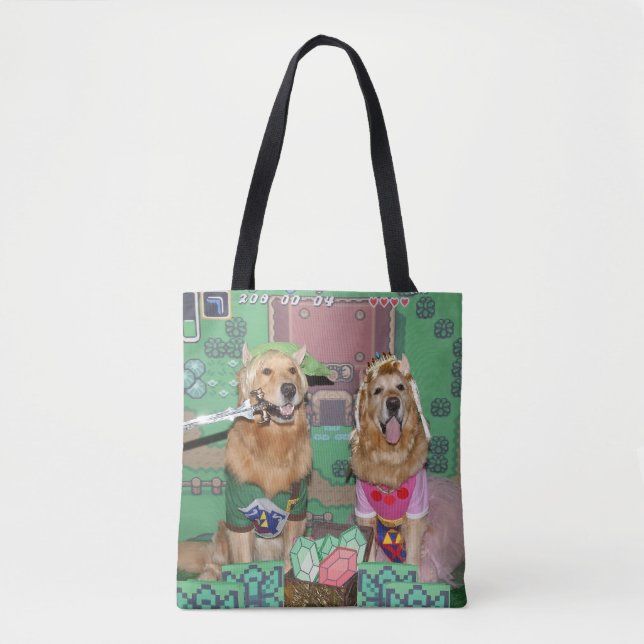 Tote Bag Golden Retriever Zelda et le lien (Devant)
