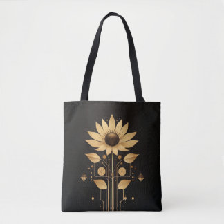 Tote Bag Golden Tech Bloom - Solarpunk Art Fourre-tout