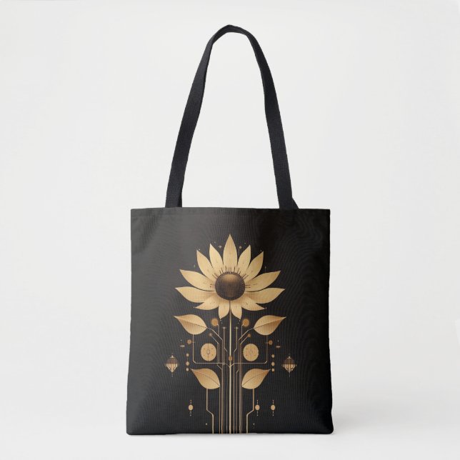 Tote Bag Golden Tech Bloom - Solarpunk Art Fourre-tout (Devant)