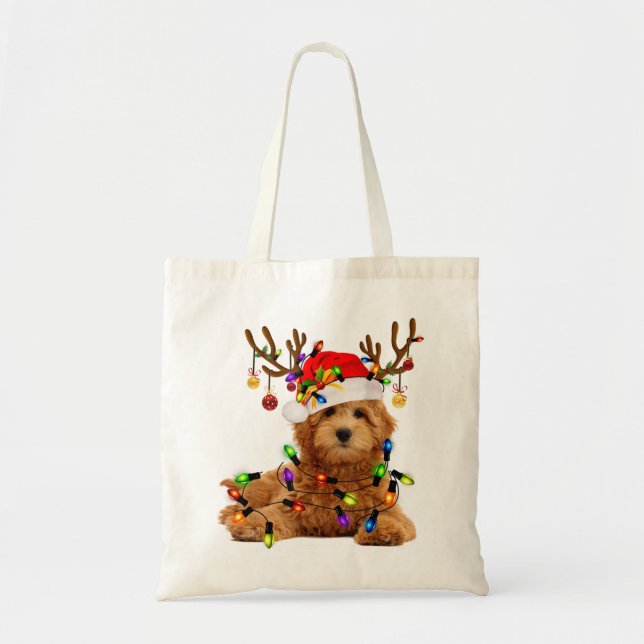 Tote Bag Goldendoodle noël rennes lumières de noël p (Devant)