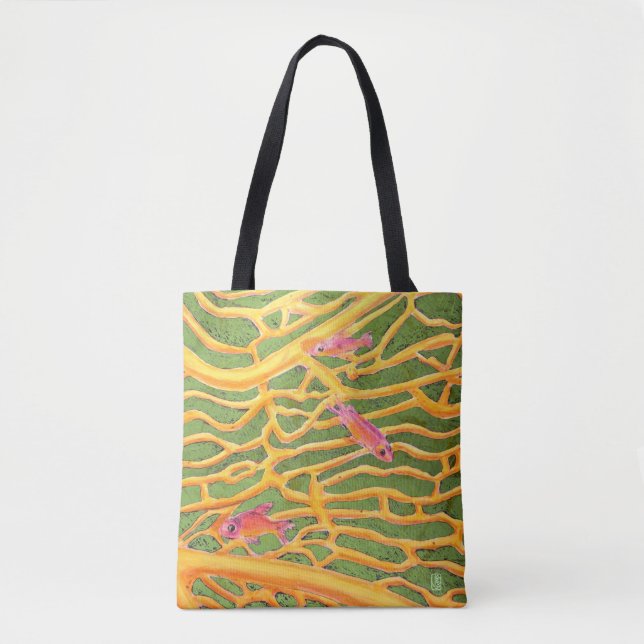 Tote Bag Goldies de mer sur toute impression verte (Devant)