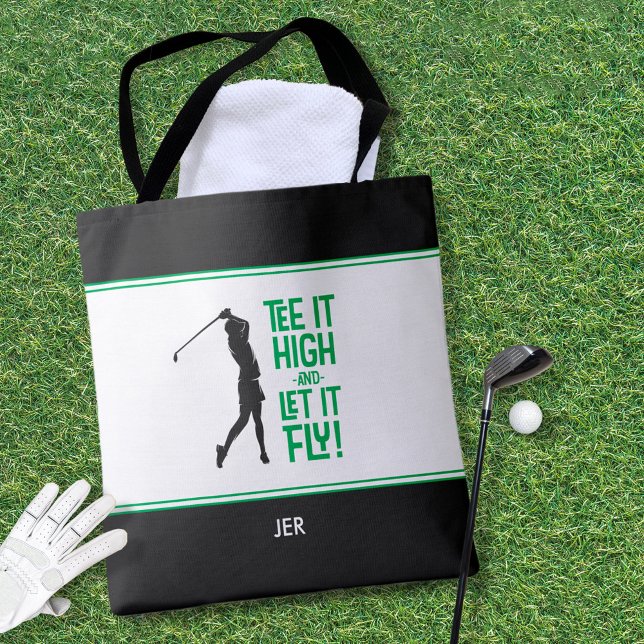 Tote Bag Golf drôle Humour Golfeur mignon Moderne Noir Blan (Cute Golfer Golf Humor Funny Modern Black, Green & White Tote Bag For Her)