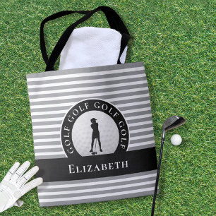 Tote Bag Golfer Cute Monogrammed Golf Moderne Noir Design