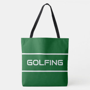 Tote Bag GOLFING Rayures de texte blanches élégantes sur fo