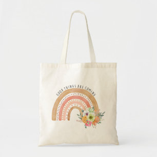 Tote Bag Good things are coming, boho rainbow