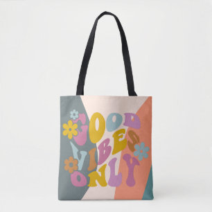 Tote Bag Good Vibes seulement Citation Retro 60s Hippie Des
