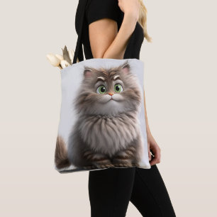 TOTE BAG GOOFY SMILING GREY TABBY CARTOON CAT