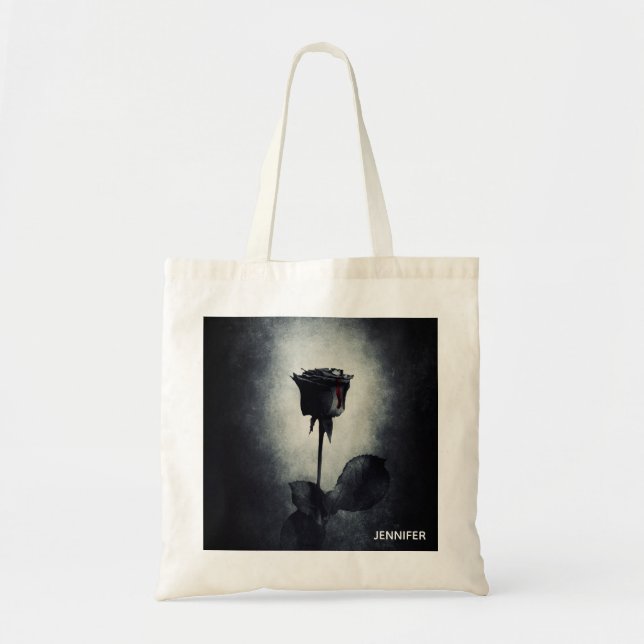 Tote Bag Goth Black Rose Dripping Blood (Devant)