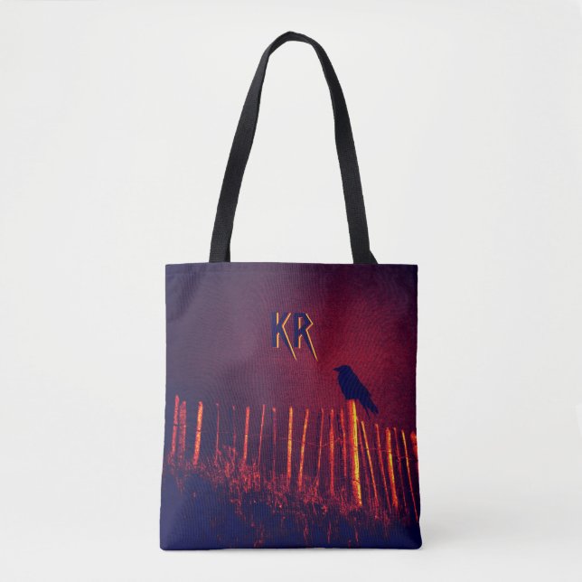 Tote Bag Goth Quoth The Raven Under Midnight Sky, Monogramm (Devant)