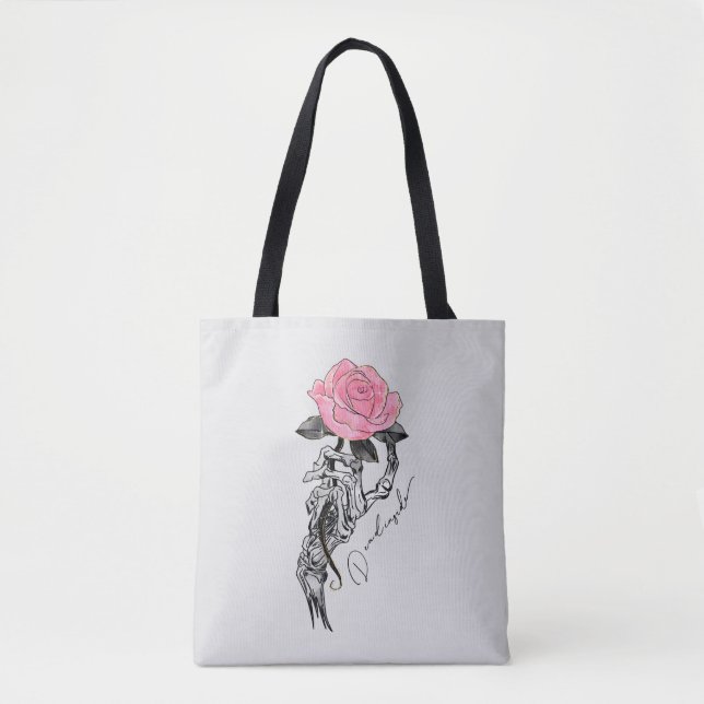 Tote Bag Goth Squelette Main Avec Rose Rose Rose | Décès à  (Devant)