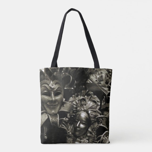 Tote Bag Gothic Dark Masquerade Masks Black and White (Dos)