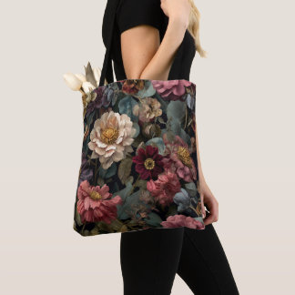 Tote Bag Gothique Dark et Moody Vintage Floral Design