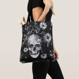 Tote Bag Gothique Halloween motif de crânes botaniques