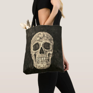 Tote Bag Gothique Humain Crâne Beige Noir Vieux Grunge Text