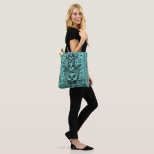 TOTE BAG GOTHIQUE NE VOYEZ AUCUN MAL, CEMETERY SKELETON