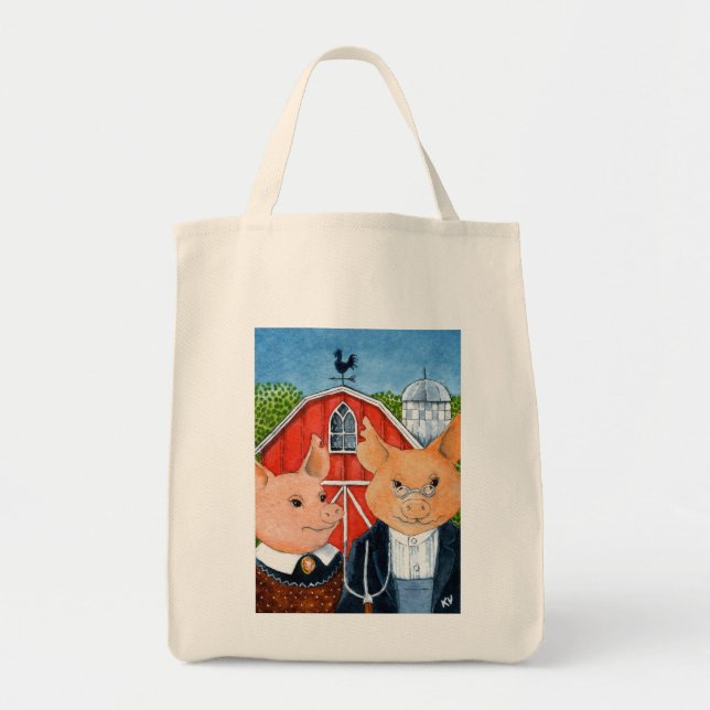 Tote Bag Gothiques américains charrient, des porcs, grange, (Devant)