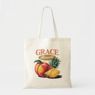 Tote Bag Grace Abounds Peach Pineappa Retro Faith Tee