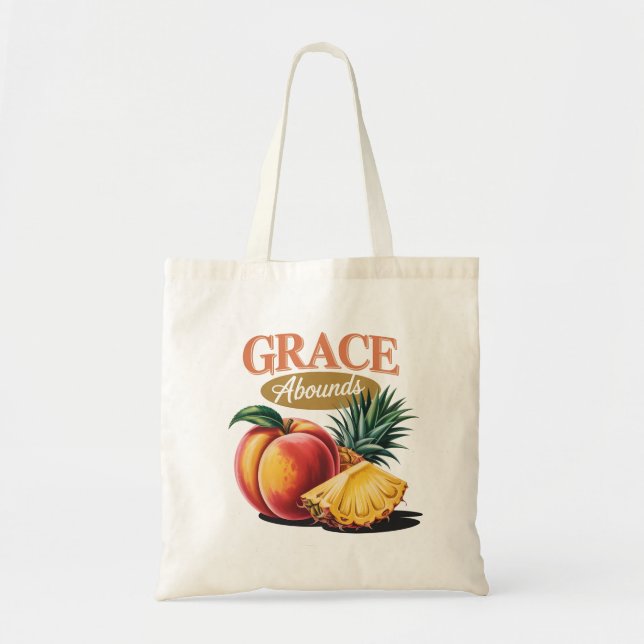 Tote Bag Grace Abounds Peach Pineappa Retro Faith Tee (Devant)