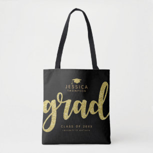 Tote Bag Grad Black & Faux Gold Parties scintillant Simple 