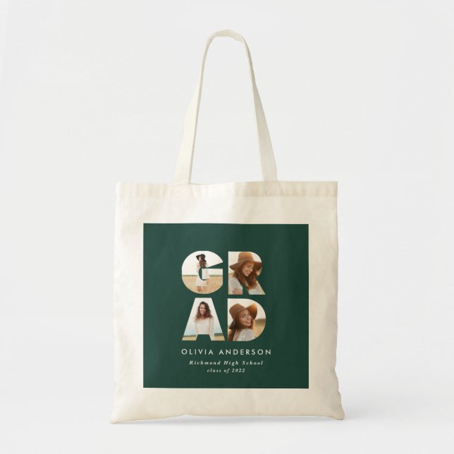 Tote Bag Graduation 4 photo moderne personnalisé vert  (Devant)