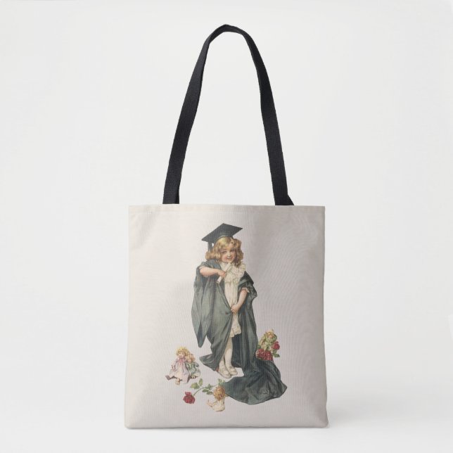 Tote Bag Graduation vintage, Fille portant un Casquette et  (Devant)
