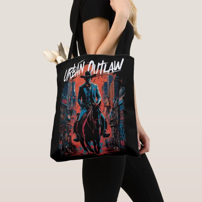 Tote Bag Graffiti de cowboy urbain Edgy Moderne Ouest (De près)