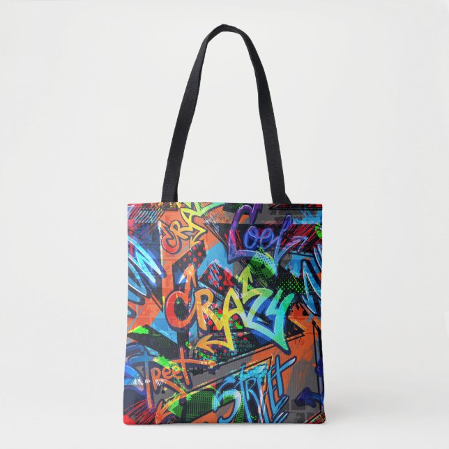 Tote Bag Graffiti lumineux, design graphique urbain. (Devant)